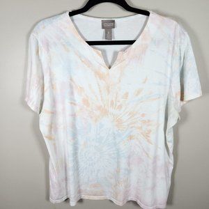 Chicos Shirt Womens XL 3 White Multicolor V Neck Hippie Casual Top Short Sleeve